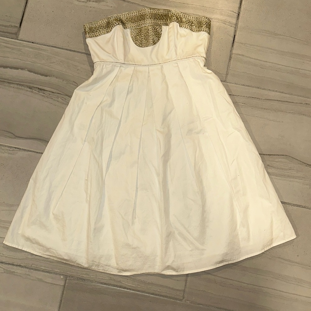 White Strapless Gold Embroidered Dress